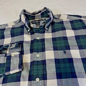 Vintage Ralph Lauren Blake Shirt Green Blue Tartan Plaid Flannel Men's Size L